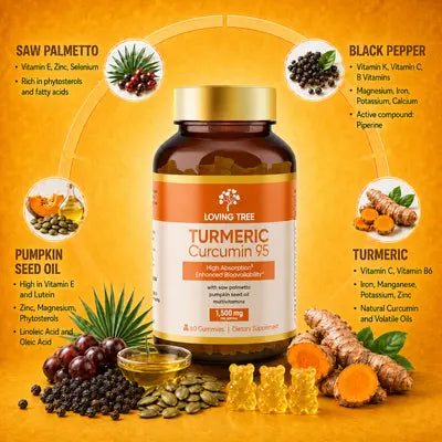 Gomitas de cúrcuma Loving Tree | 95 % curcuminoides con pimienta negra y semilla de calabaza